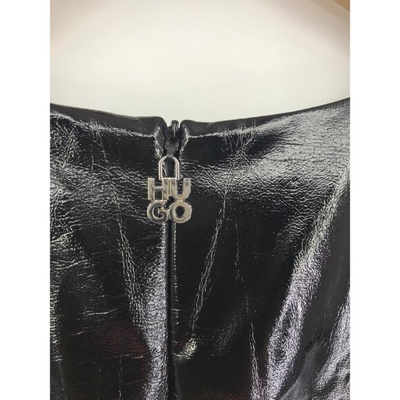 HUGO Kadice Faux Leather Effect A-Line V-Neck Dress Black Size 4 NEW - Picture 11 of 11